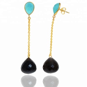 Pendientes de Plata de Ley 925 Hechos a Mano al por Mayor, Bonitos Pendientes de Mujer con Piedras Preciosas de Calcedonia Azul Natural, Chapado en Oro, para Aniversario - Product Image 2