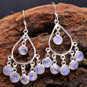 Wholesale 925 Sterling <b>Silver</b> Bezel-<b>Set</b> Dominican Larimar Gemstone Earrings for Women Gold Plated Jewelry for Weddings - Product Image 4
