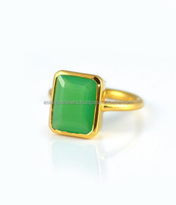 Bague en argent sterling 925 faite à la main avec pierre précieuse en onyx vert beaux bijoux de mode plaqués or pour anniversaire de fête de mariage - Product Image 2