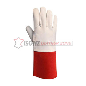Guantes de Soldadura ISONZ de Cuero Personalizados para TIG/MIG, con Palma de Piel de Becerro y Puño Rojo de 12 Pulgadas, Sin Forro - Product Image 5