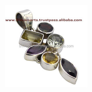 Multi Gemstone Colorful 925 Sterling Silver <b>Garnet</b> Amethyst Multi Gemstones <b>Pendant</b> Necklace - Product Image 2