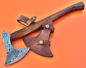 Damascus Industrial Grade Custom Handmade Flat Backed Hunting <b>Axe</b> with Wood Handle for Survival/Camping (ZR281) - Product Image 1