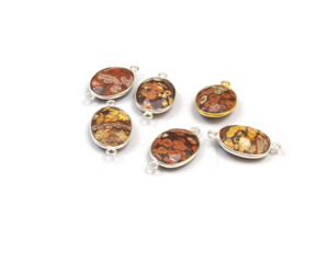 Pierre précieuse de jaspe avec connecteur de lunette à facettes de forme ovale de lien de fabrication de bijoux fantaisie faits à la main plaqué or - Product Image 3