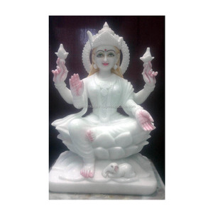 Estatua de Laxmi de Mármol Blanco, Hecha a Mano y Pulida, Decoración para el Hogar - Product Image 1