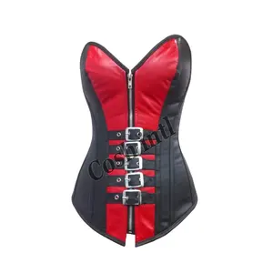 COSH CORSET Overbust Steelboned Two Tone Leather Corset High Quality Fashion And Party Wear Zipper Leather Corset Top Vendors