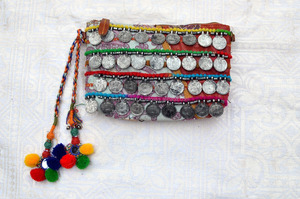 <b>Boho</b> Hand Clutch <b>Bag</b> Hippie Gypsy Handmade <b>Bag</b> Indian Coins Clutch Shoulder <b>Bag</b> with Pom Pom Tassel Accessory - Product Image 4
