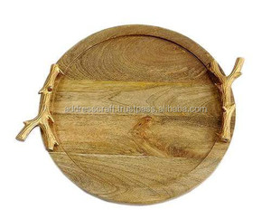 Bandeja para servir de madera rústica con mango de Metal, artículos para el hogar, artículos de Hotel, uso en la cocina, restaurante, té, café, servicio y bandejas de almacenamiento de alimentos - Product Image 1
