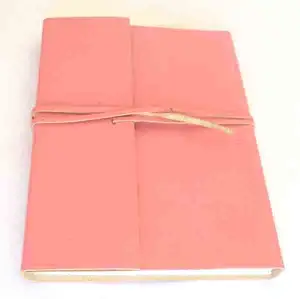 Hand Bound Handmade Recycled Cotton Paper Light Pink Color Goat Tc Leather Journal