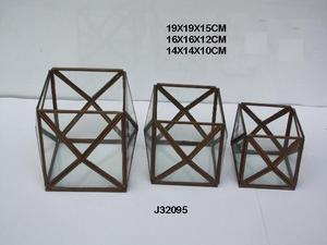 Venta caliente estilo diamante latón antiguo acabado latón y vidrio linterna votiva cajas geométricas decoración del hogar en precio al por mayor - Product Image 3