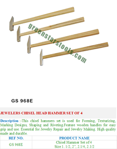 Essential <b>Set</b> of 4 GS 968E Chisel Head Hammers for Jewelers Perfect Tools & Equipment - Product Image 2