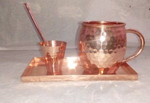 Plateau en cuivre pour produit d'été écologique avec tasse à mule de Moscou, verre court et paille pour verres - Product Image 3