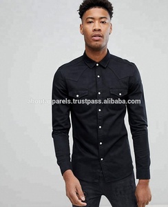 Camisas de mezclilla de algodón 100% unisex de alta calidad con logotipo personalizado impreso de manga larga de talla grande estilo informal transpirable al por mayor - Product Image 3