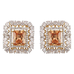 . Pendientes de plata de ley 925 con gema de topacio Champagne, CZ, Circonia cúbica, chapados en oro, fabricante de joyería - Product Image 1