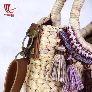 Natural de jacinto de agua para mujeres/mimbre playa bolso con borla - Product Image 4