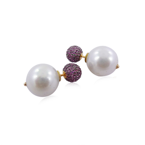 Perla rubí 14k oro bola Stud pendientes joyería - Product Image 2