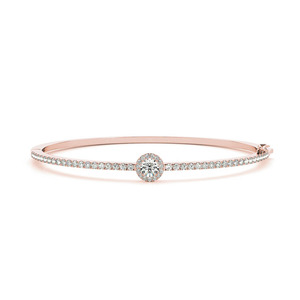 Nuevo Brazalete con Diamantes Reales en Oro Rosa de 14K |   Anillo de Lujo con Halo de Corte Redondo para Mujer, Joyería Fina, Regalo de Boda - Product Image 1