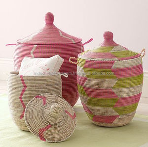 Set of 2 Wholesale Seagrass <b>Storage</b> <b>Basket</b> With <b>Lid</b> Made in Vietnam - Product Image 1
