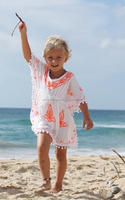 Simplee — couvre maillot de bain pour bébé, blanc, brodé, Boho, Kaftan, mignon pompons, ourlet, taille cordon coulissant, vêtements de plage, pour enfants