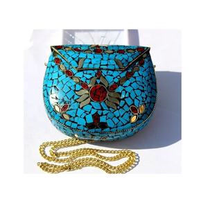 Mosaic Indian Style Bohemian Messenger Bags Luxury Evening Metal Clutch Bags Women's Boho Wedding Handmade Purse Pearl Frame - Product Image 1