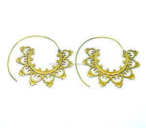 Boucles d'oreilles indiennes en spirale bohème faites à la main en laiton sans nickel or argent mariages cadeaux fêtes fiançailles avec diamant - Product Image 2