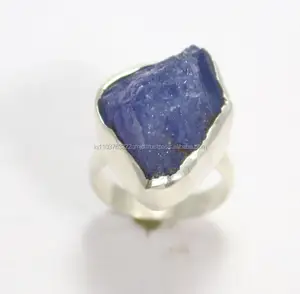 Amazing Quality Blue Lolite Rough Gemstone Handmade Ring 925 Sterling Silver Jewelry Wholesale Factory Price