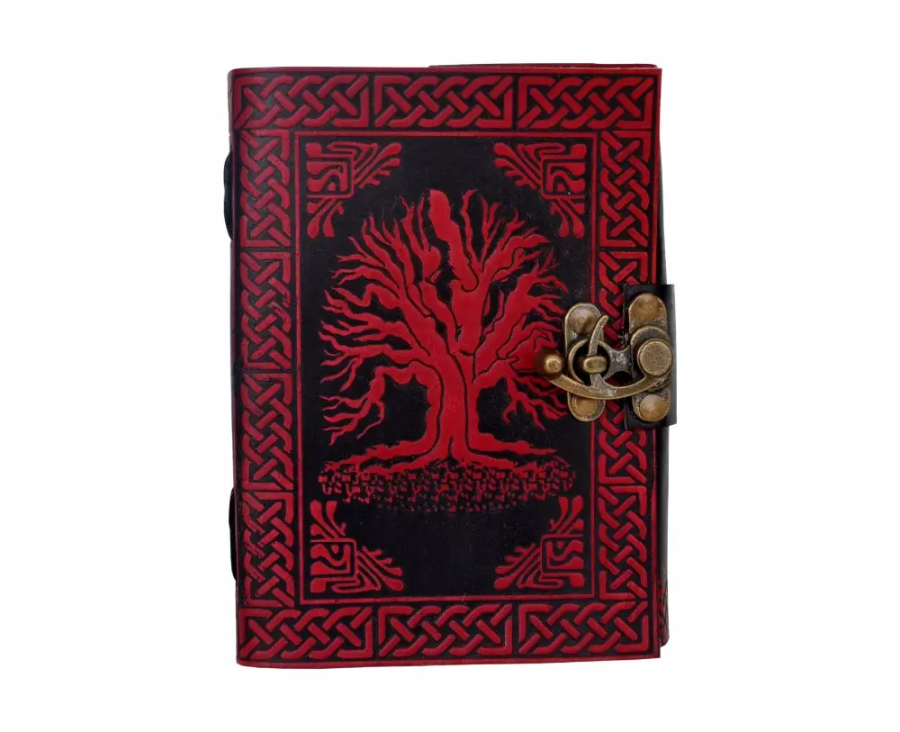 Pohon Kehidupan Jurnal Kulit Merah & Hitam Perencana Hari ORGANIZER Buatan Tangan Kertas Putih Buatan Tangan Kosong Buku Bayangan DIARY Wicca