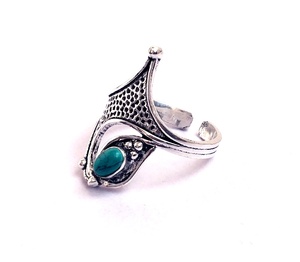 Bague en pierre argent Turquoise et cristal, joli anneau en forme de fantaisie, à la mode - Product Image 3