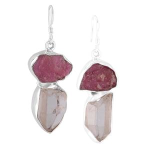 Dernier Naturel Pierres Précieuses Rubis Argent Boucles D'oreilles Femmes Bijoux - Product Image 2