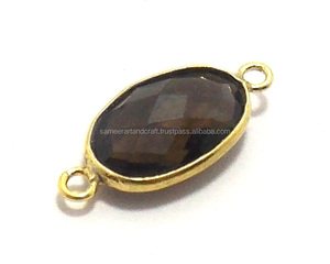 925 Sterling Silver Smoky Quartz Handmade Bezel Connector for Assembling Jewelry Charm Style Metal Findings mm <b>Bead</b> Size - Product Image 1