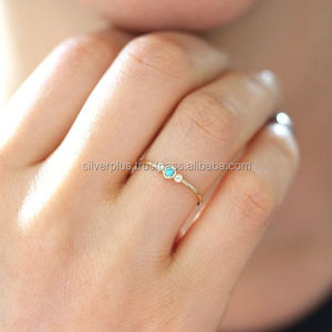 แหวนหมั้นเพชรพลอยเทอร์ควอยซ์ทรงคลาสสิกประดับขอบทองคำแท้ 14K สีโรสโกลด์ สำหรับงานแต่งงานและงานเลี้ยง - Product Image 1