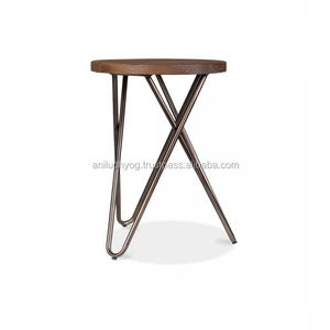 Mobilier de construction métallique durable de style industriel, tabouret de jambe en épingle à cheveux de faible hauteur avec siège en bois et conception de jambes croisées - Product Image 3