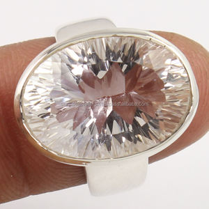 Bague unisexe en argent sterling 925 avec cristal de quartz semi-précieux, style religieux, sertie de pierres précieuses, bijoux en argent faits à la main - Product Image 2