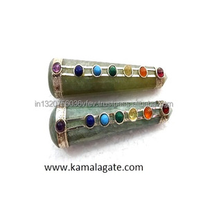 Green Aventurine Stick with 7 Chakra <b>Crystals</b> Semi-Precious Stone Craft for Reiki and Healing - Product Image 1