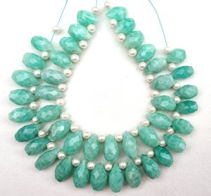 Amazonita Natural-Cuentas de Briolette con forma de lágrima, facetadas, 1 hilo, fabricación india - Product Image 3