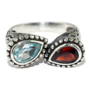 Bagues en argent sterling 925 Shri Ashapura Jewels, serties de topaze bleue ovale et grenat, style chrétien BOHEMIA, unisexe - Product Image 2