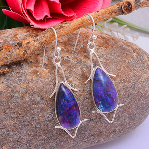 Purple Pear Shape Copper Turquoise Gemstone 925 <b>Sterling</b> <b>Silver</b> Dangle Earrings Handmade Jewelry Wholesaler Manufacturer BY CDP - Product Image 2