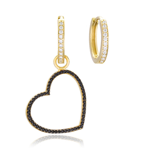 <b>Black</b> <b>Heart</b> DAngle Earrings Wholesale Turkish 925 Sterling Silver Jewelry - Product Image 1