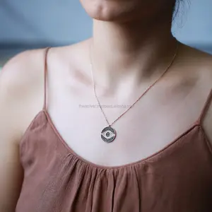 Yumfeel — collier pendentif en pierre d'émeraude en Zircon noir, bijou fait à la main à la mode turque, en argent Sterling 925, vente en gros