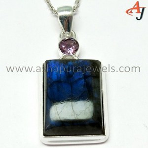 Pendentif en argent Sterling 925, Labradorite améthyste, bijoux uniques, pierre, bijoux en argent - Product Image 5