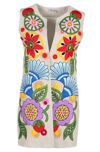 Shop India Color Pastel Floral Suzani bordado 100% algodón tamaño libre sin mangas gran demanda señora Vintage diseño chaqueta abrigo - Product Image 6