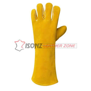 Gants de soudeur jaunes de qualité supérieure, gants de grillade, gants de barbecue en cuir de vachette, doublure 14 pouces, anti-chaleur, durables, anti-coupure - Product Image 5
