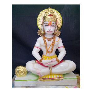 Handmade Marble Hanuman Ji Sitting God Statue - Product Image 1