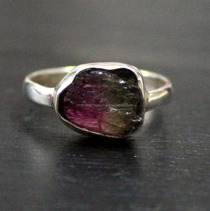 Handmade 925 Sterling Silver Fine <b>Jewelry</b> New Design Raw Watermelon Tourmaline Rings <b>Diamond</b> Set Bulk Wholesale Manufacturer - Product Image 2