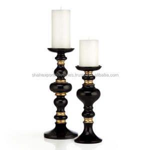 Classic Decorated Prop Pillar <b>Candle</b> Holder Metal <b>Candle</b> Stand Combination of <b>Black</b> & Gold for Home & Wedding Decor - Product Image 1