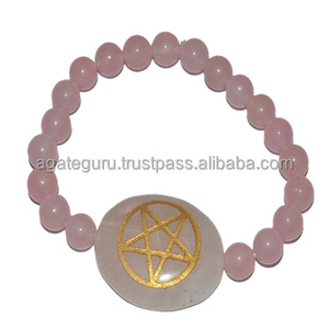 Cuarzo Rosa Estrella Reiki Grabado Pulseras curativas Pulsera de yoga Piedra preciosa natural - Product Image 1