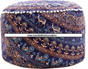 Cubierta redonda otomana hecha a mano decoración del hogar 22 "pulgadas PUF algodón PUF Ombre Mandala Floral por consignadores indios - Product Image 3