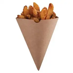 french fries carton box Custom Printed logo takeaway waffle food packaging paper crepe holder cone Container Packaging Boxes