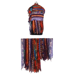 Saree Vintage, foulards Sari indien Sari patchs écharpe réversible foulard rayé coloré panneau de soie Vintage Sari Vintage assorti - Product Image 1