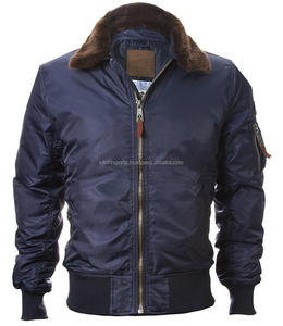 Wholesale Customizable Navy Blue White Leather Bomber Jacket High Quality Unisex Winter Coat Waterproof Plus Size Button <b>Fur</b> - Product Image 3