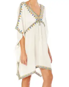 plus size indian embroidered white cotton beach cover ups kaftans